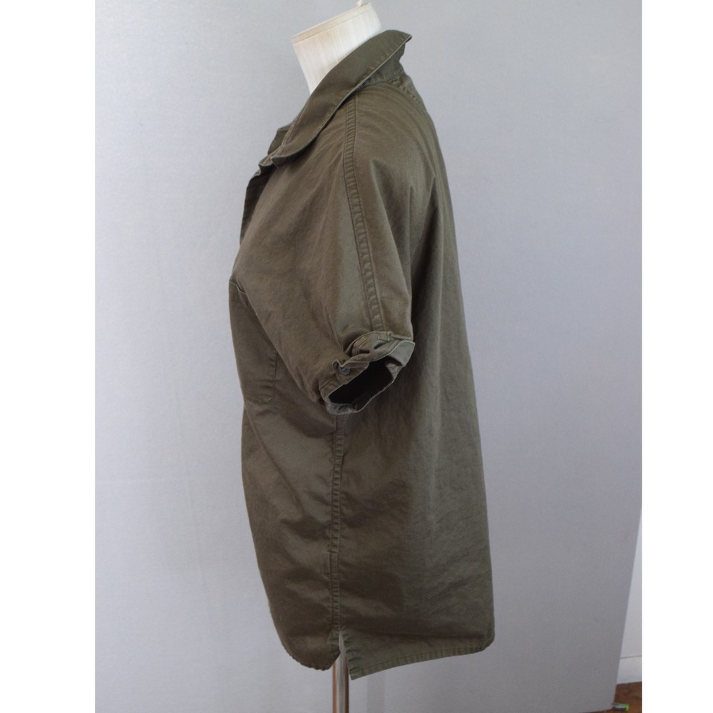 Helmut Lang Button Down Shirt Medium Olive Green Cotton Short Sleeve Women - Picture 2 of 6